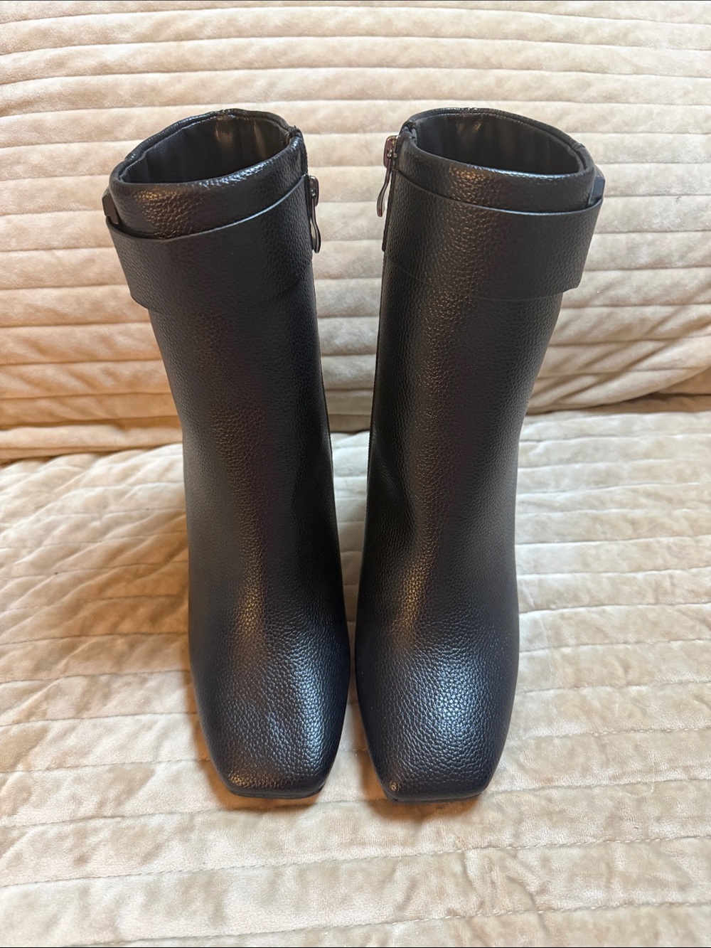 Sleek Black Square-Toe Ankle Booties with Cuff